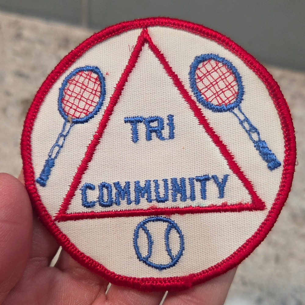Vintage Tri Community Sports Patch Tennis Baseball Red White Blue Embroidered 3"